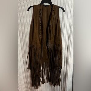 Hot & Delicious Dark Brown Fringe Long Vest
